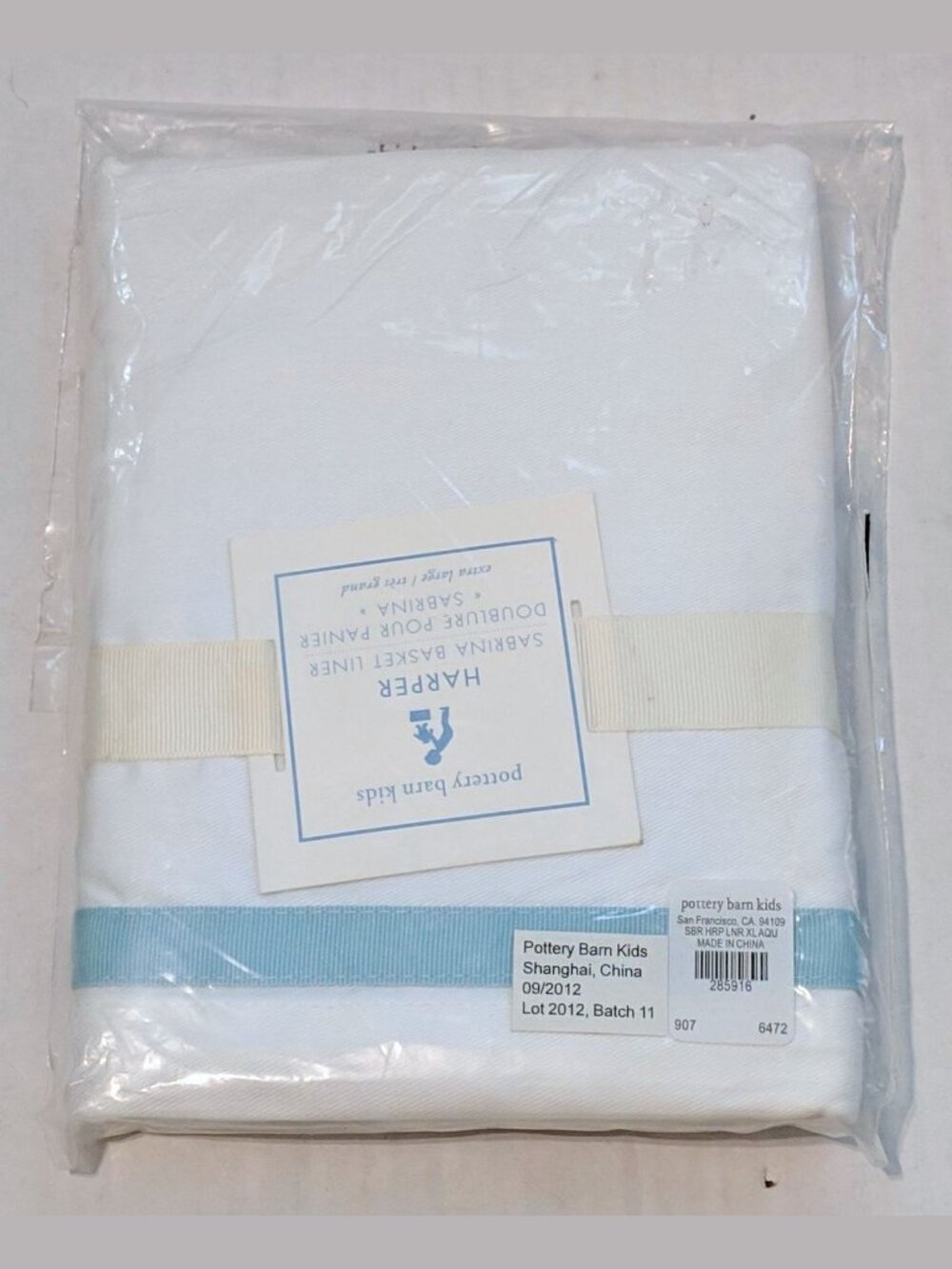 NWT Pottery Barn Kids PBK White Harper Sabrina Basket Liners XL WHITE WITH BLUE